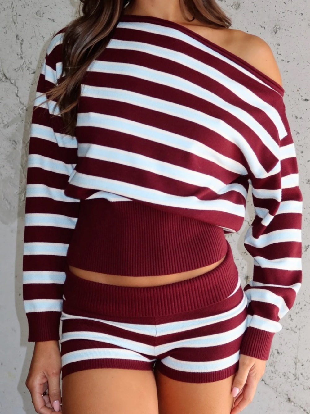 WHITEFOX NEW WITH TAGS 
Striped Off-Shoulder Women's Sweater Set